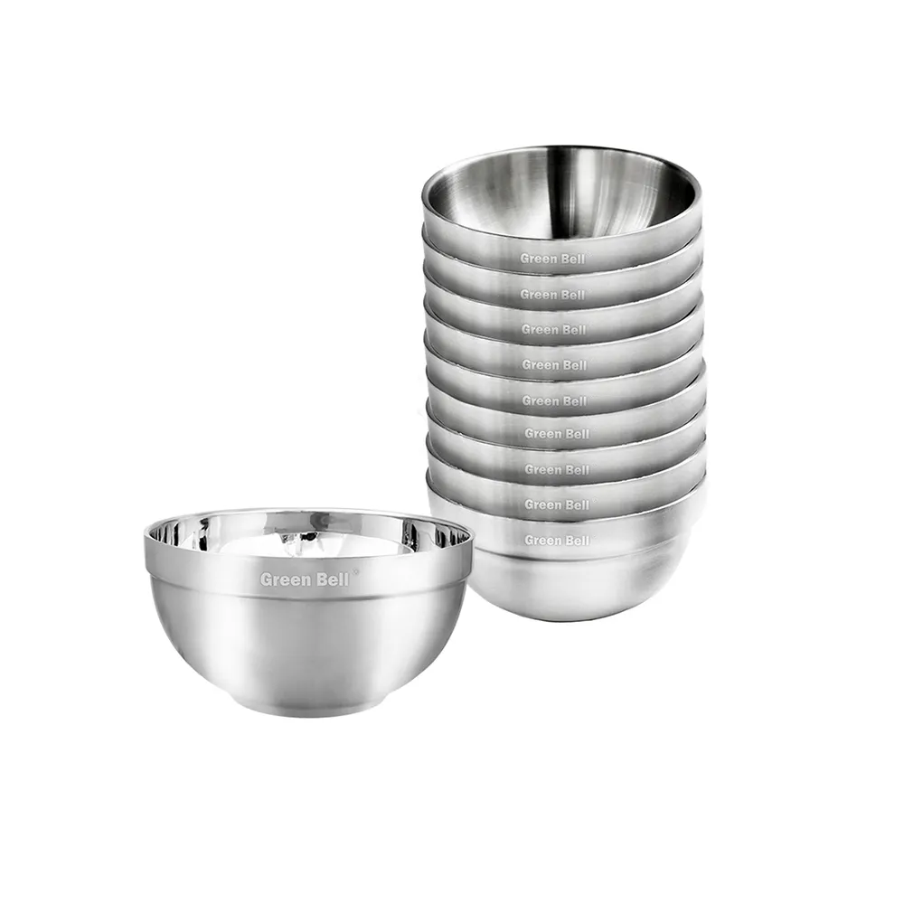 【GREEN BELL 綠貝】316不鏽鋼雙層隔熱白金碗-15.5cm10入組(容量大 可推疊 隔熱 防燙 SGS)