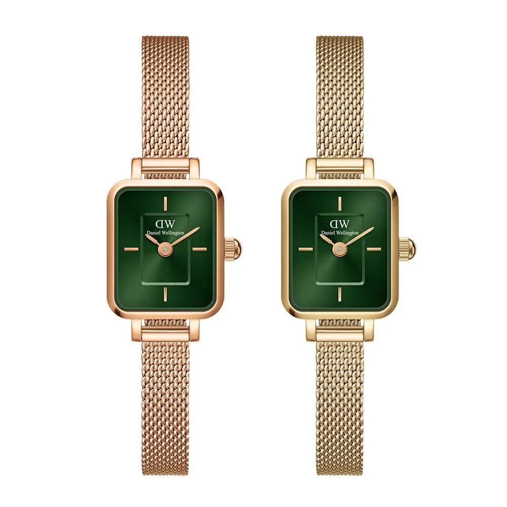 【Daniel Wellington】DW 手錶 Quadro Mini 15.4x18.2ｍｍ 方糖系列編織小方錶-輕檸綠錶盤(兩色任選)