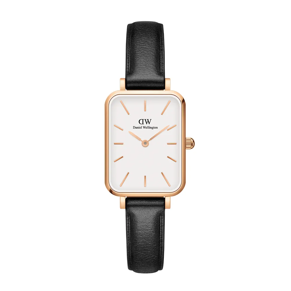 【Daniel Wellington】DW 手錶  Quadro Sheffield 20x26mm經典黑真皮皮革小方錶(兩色 DW00100434)