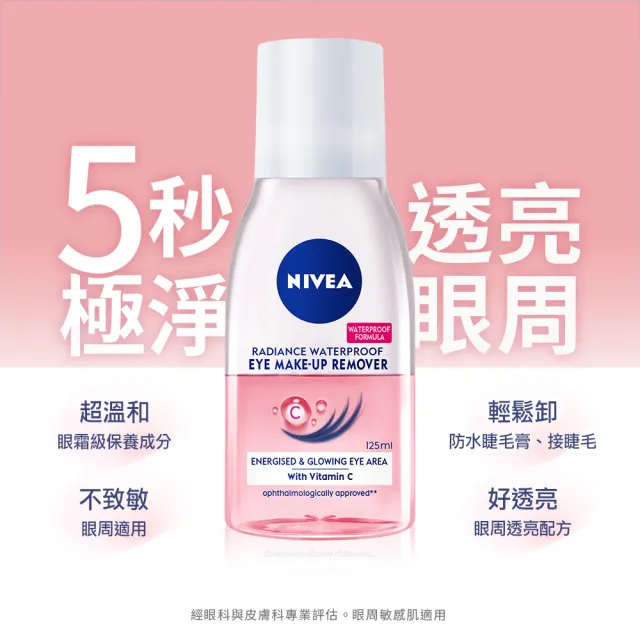 【NIVEA 妮維雅】極淨深層/透亮眼部卸妝液125mlx8入(5秒潔淨藍眼唇卸/粉眼唇卸/敏感肌適用)