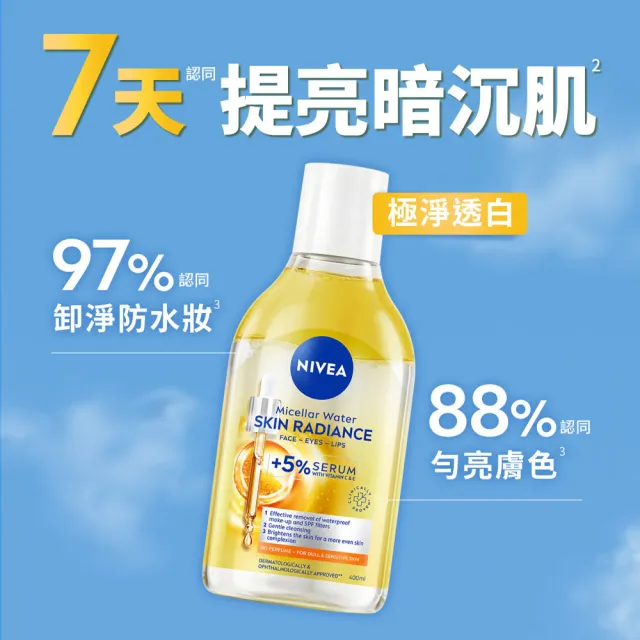 【NIVEA 妮維雅】新品上市★妮維雅5%養膚精華卸妝水400mlx3入(極淨透白/控油抗痘/GLOW亮煥膚)