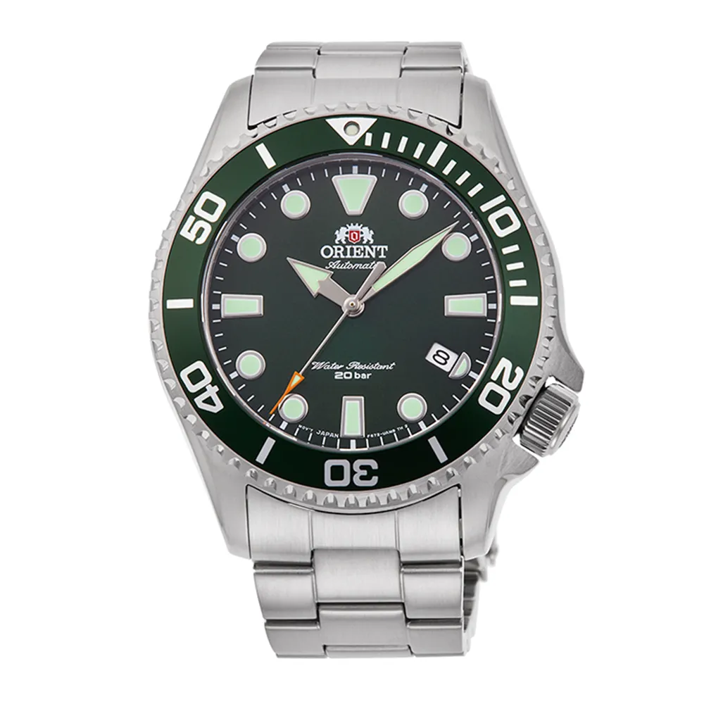 【ORIENT 東方錶】ORIENT 東方錶 WATER RESISTANT系列 200m水鬼潛水錶 鋼帶款 綠水鬼 - 43.4mm(RA-AC0K02E)