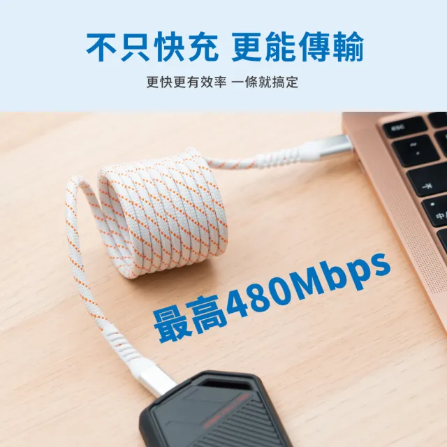 【Philips 飛利浦】獨家Type-C to Type-C 240W 不打結磁吸收納編織線 150cm(DLC4588C)