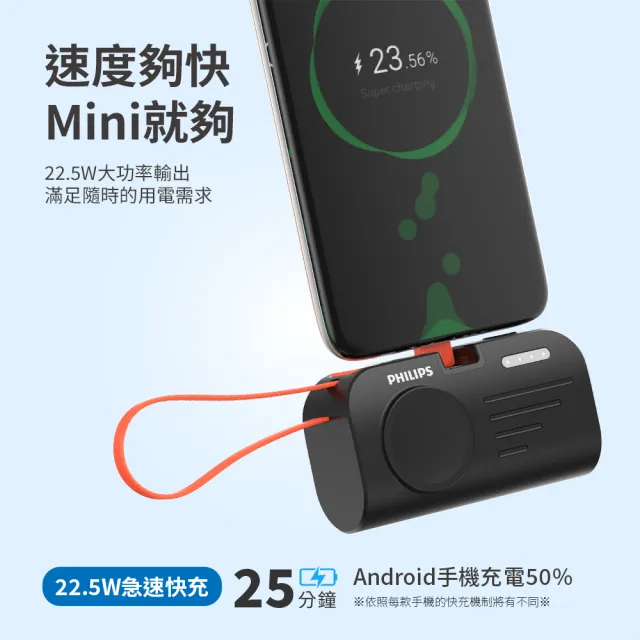 【Philips 飛利浦】獨家DLP2552C-4900mAh FunCube MINI 2 手錶磁吸直插多合一行動電源(Type C/Wh標示)
