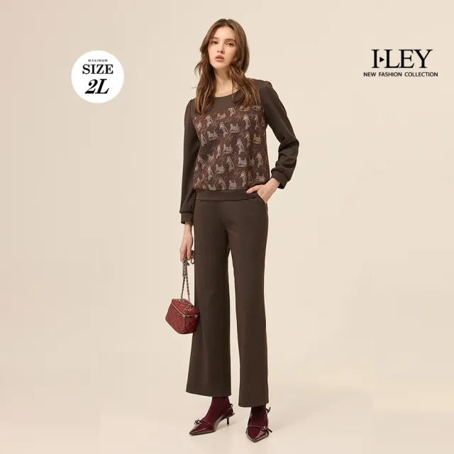 【ILEY 伊蕾】質感斜紋縲縈寬直筒褲(深咖；M-2L；1254026435)