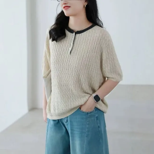 【MU YI YANG 慕衣洋】溫柔風針織圓領上衣
