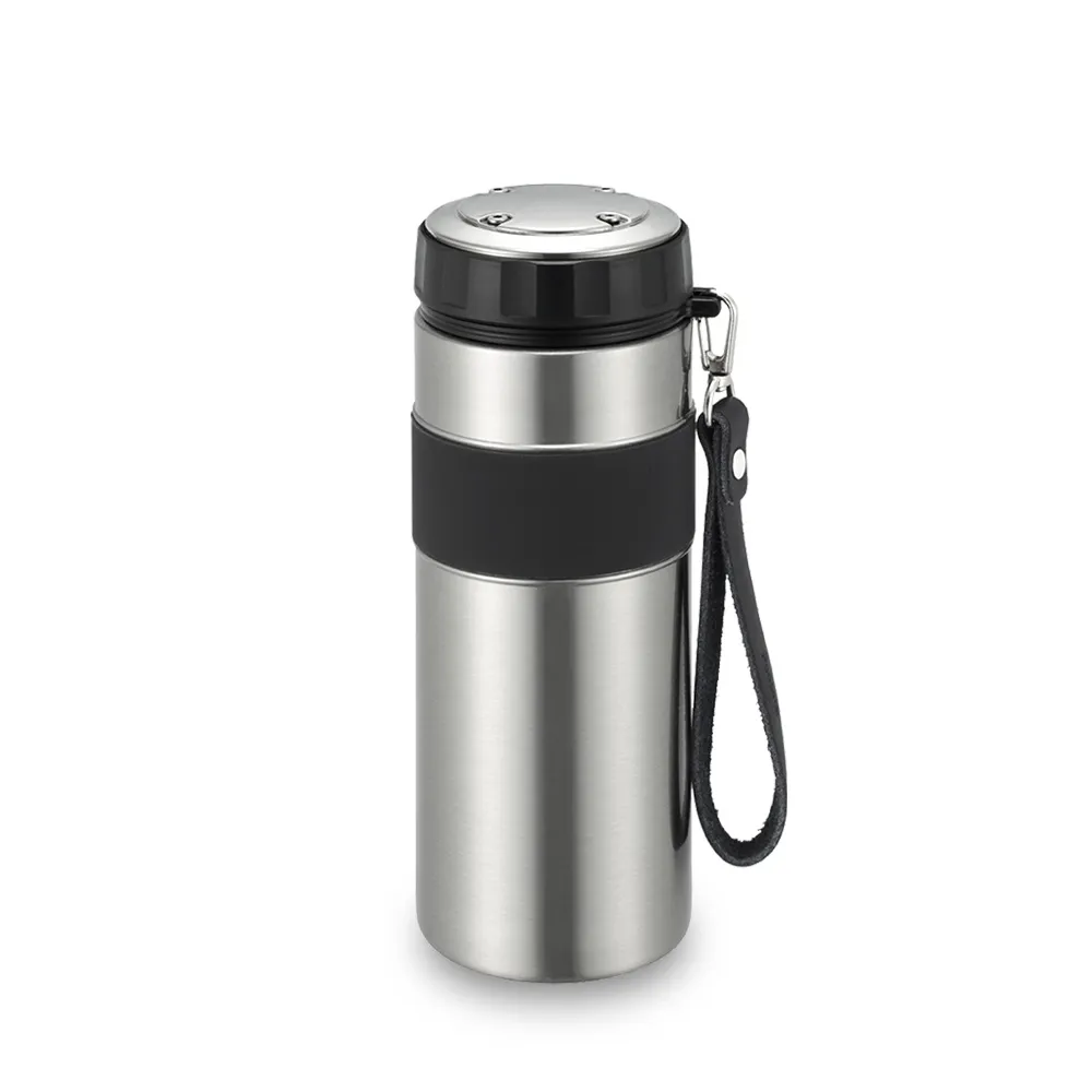 【日本孔雀Peacock】高質感品味316不銹鋼保冷保溫杯800ML-品味黑(附牛皮隨身提帶)(保溫瓶)