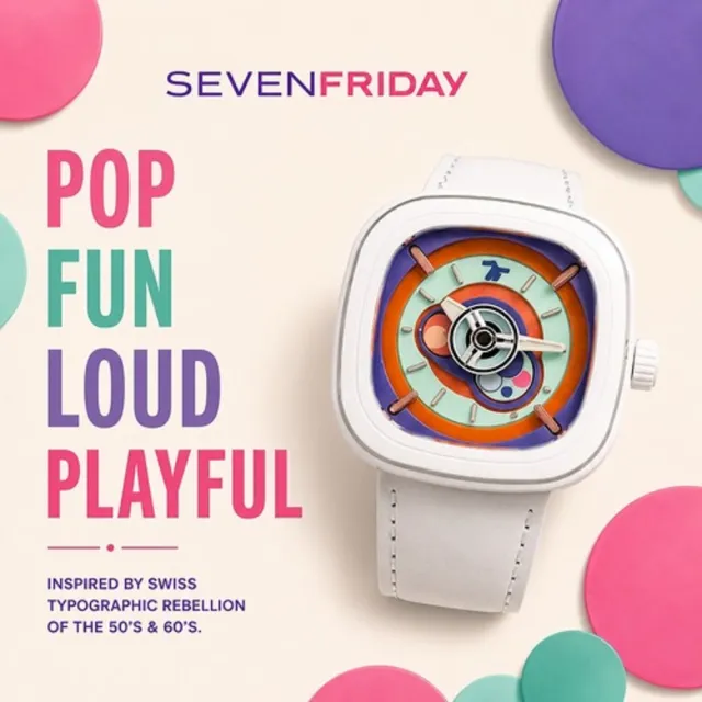 【SEVENFRIDAY】UBBLE GUM 泡泡糖 陶瓷框多彩噴漆錶面機械錶/47mm( P1C/06 )
