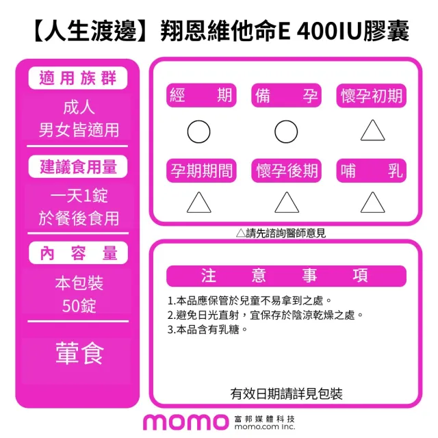 【人生渡邊】翔恩維他命E 400IU膠囊 50粒/盒