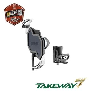 【TAKEWAY】黑隼Z機車手機架-無線充電2代-雙磁浮減震-後照鏡防盜版+Type-C轉接線(LA3-PH06PRO-AnvPro/重機)