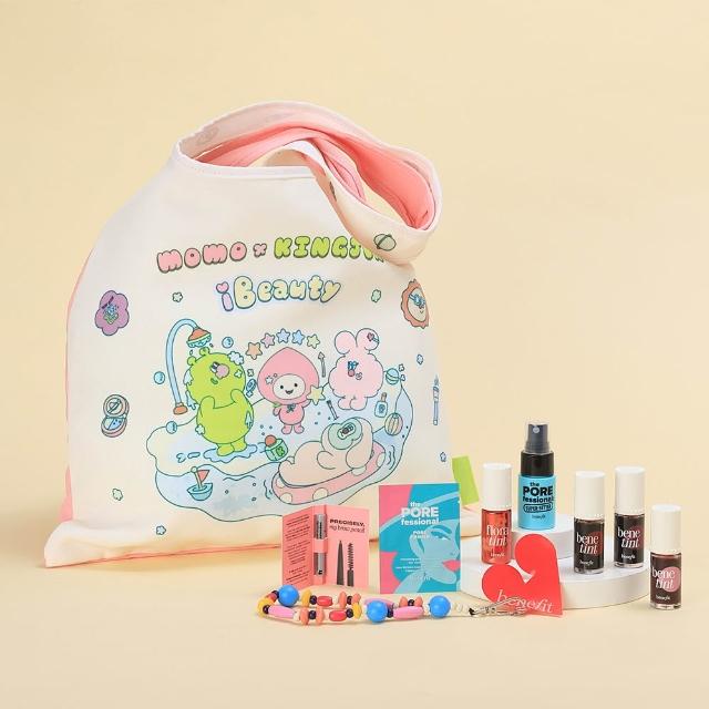 【benefit 貝玲妃】聯名組(染唇液4選1+手機掛繩+定妝噴霧+毛孔隱形露+眉筆體驗版)momo x KINGJUN美妝聯名袋