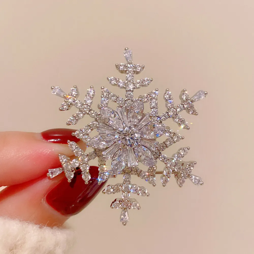 【Jpqueen】雪花鋯石可旋轉胸針別針(銀色)