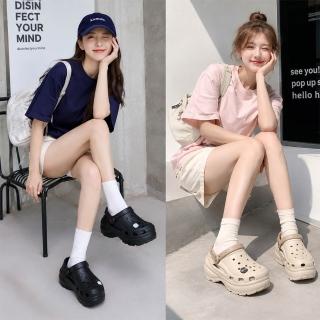 【KANGOL】英國袋鼠升級版帽子鞋釦軟Q厚底洞洞鞋(免綁鞋帶/雨天必備/涼拖鞋/足弓鞋墊)
