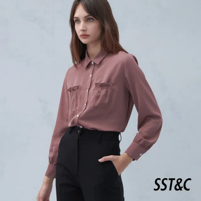 【SST&C】女裝 琥珀褐襯衫領開襟花邊口袋上衣7662210004(限時3折)