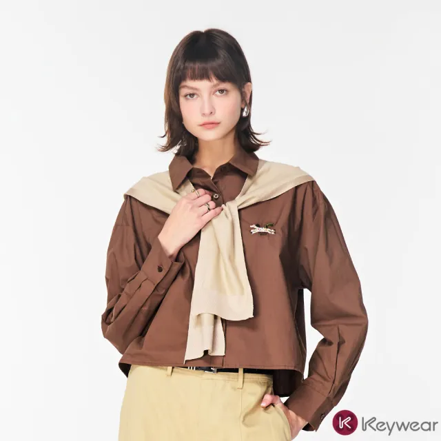 【KeyWear 奇威名品】百搭披肩設計長袖襯衫(共3色)