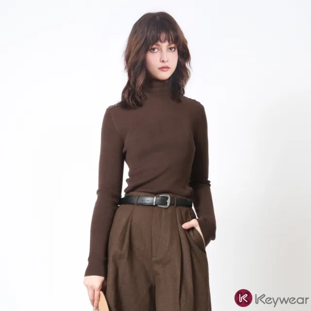 【KeyWear 奇威名品】高領排扣設計長袖針織上衣(共3色)