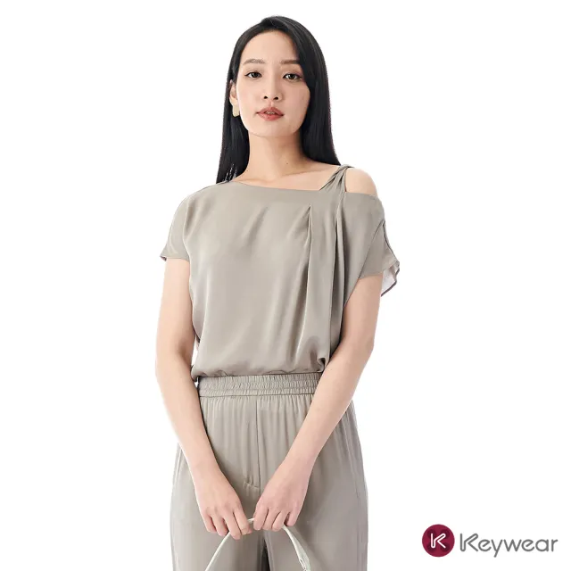【KeyWear 奇威名品】不規則領真絲短袖上衣