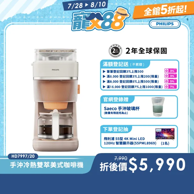 【Philips 飛利浦】2026年度新機！手沖冷熱雙萃美式咖啡機 (HD7997/20)
