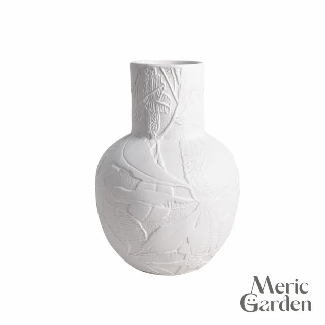 【Meric Garden】法式簡約月光立體浮雕陶瓷花瓶/裝飾花瓶/桌面擺飾_復古情懷花束組合