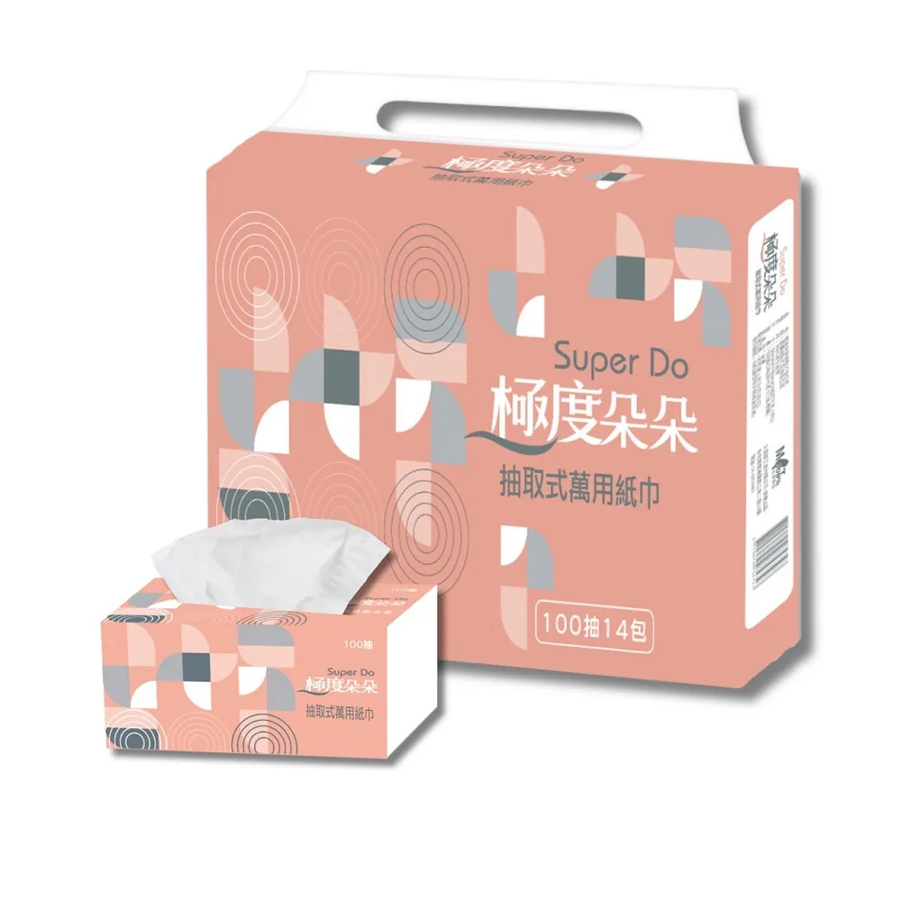 【Super Do 極度朵朵】抽取式花紋萬用紙巾100抽14包/串