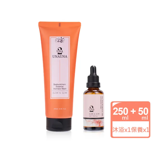 【BIOCROWN 百匡】沙棘柔潤私密沐浴露(250ml)+5%玫瑰草私密保養油(50ml)- UNA