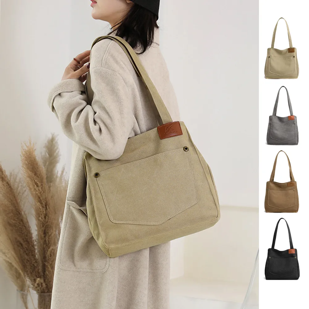 【Rosse Bags】簡約百搭帆布大容量托特包(卡其色 / 灰色 / 咖啡色 / 黑色)
