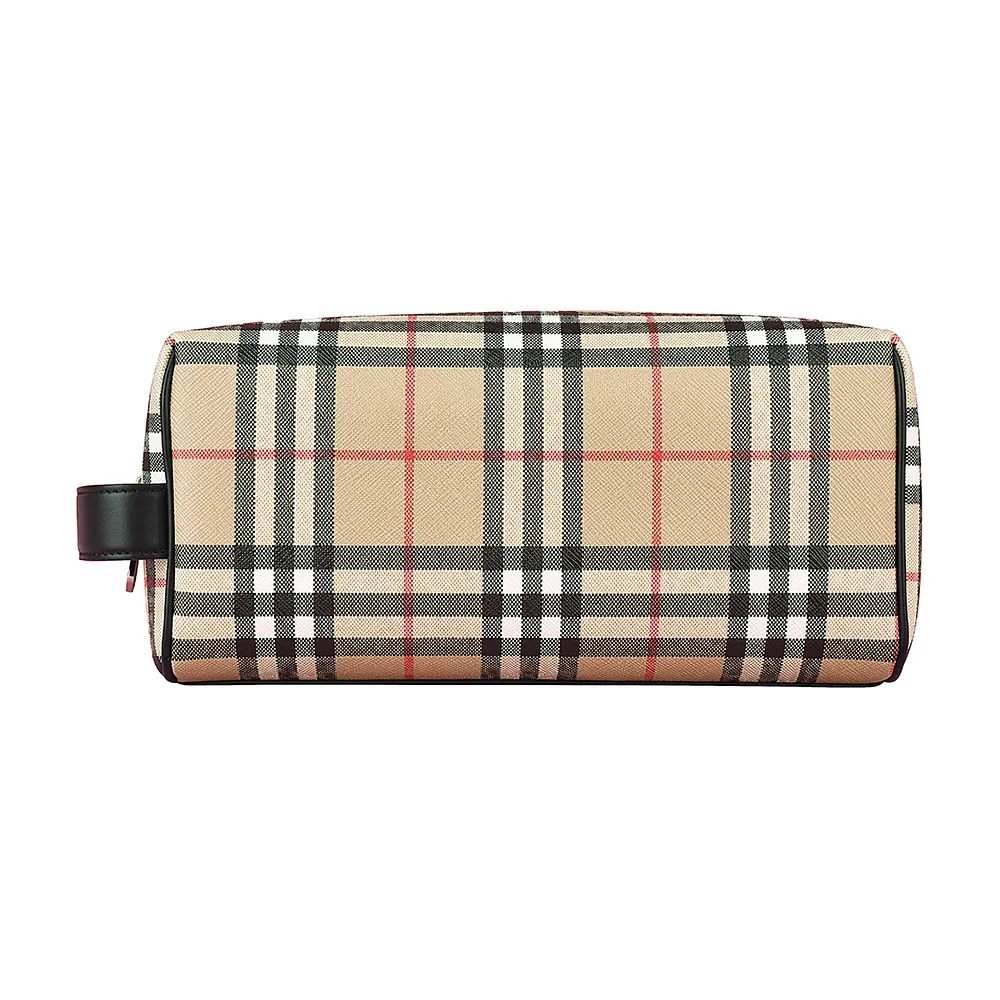 【BURBERRY 巴寶莉】BURBERRY Vintage 格紋PU拉鍊手拿包(米)