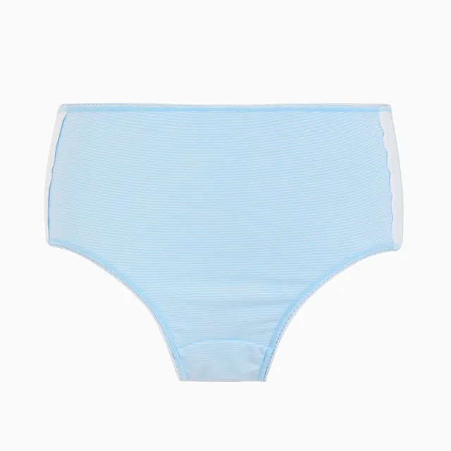 【Gennies 奇妮】哺乳內衣褲成套 咖啡紗軟鋼圈內衣 中腰內褲(孕婦內衣 上開扣 孕婦內褲 條紋藍 A37B35)