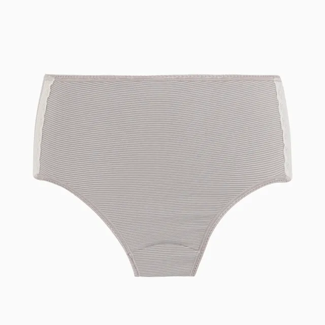 【Gennies 奇妮】哺乳內衣褲成套 咖啡紗軟鋼圈內衣 中腰內褲(孕婦內衣 上開扣 孕婦內褲 條紋灰 A37B35)