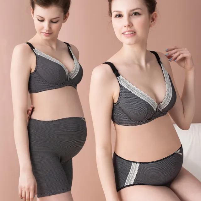 【Gennies 奇妮】哺乳內衣 咖啡紗軟鋼圈內衣 深V(條紋黑)