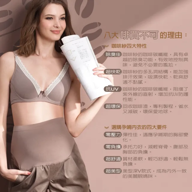 【Gennies 奇妮】哺乳內衣褲成套 咖啡紗軟鋼圈內衣 中腰內褲(孕婦內衣 上開扣 孕婦內褲 摩卡可可 A35B35)
