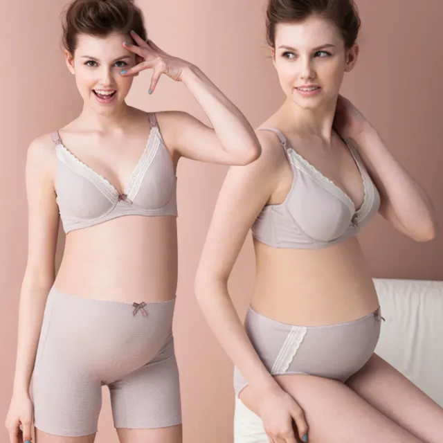 【Gennies 奇妮】哺乳內衣 咖啡紗軟鋼圈內衣 深V(條紋粉)