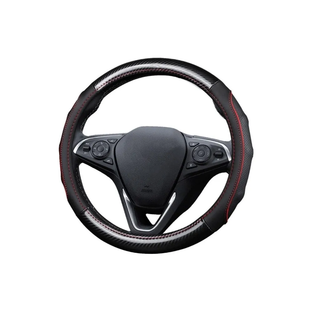 【一朵花汽車百貨】現代 Hyundai 碳纖維真皮方向盤套 方向盤套 方向盤皮套
