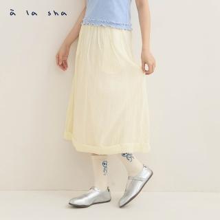 【a la sha】輕透格紋抓褶長裙