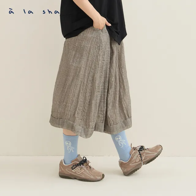 【a la sha】輕透格紋抓褶長裙