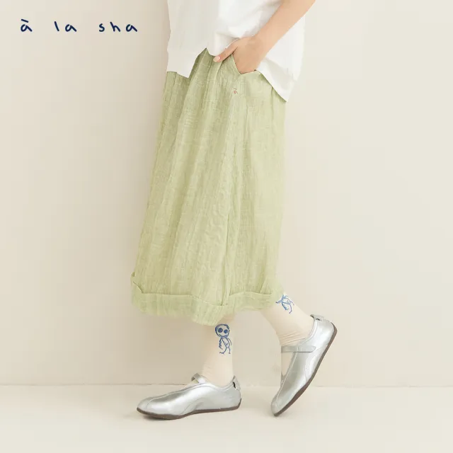 【a la sha】輕透格紋抓褶長裙