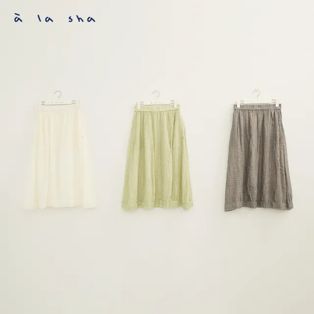 【a la sha】輕透格紋抓褶長裙