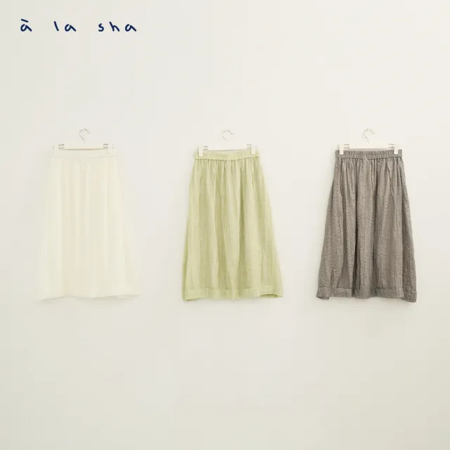 【a la sha】輕透格紋抓褶長裙