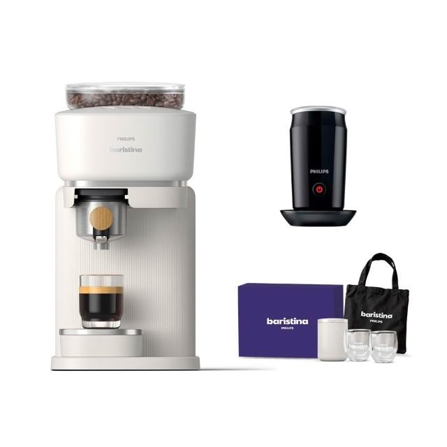 【Philips 飛利浦】Baristina 一滑即萃義式咖啡機+飛利浦全自動冷熱奶泡機CA6500(市價2290)