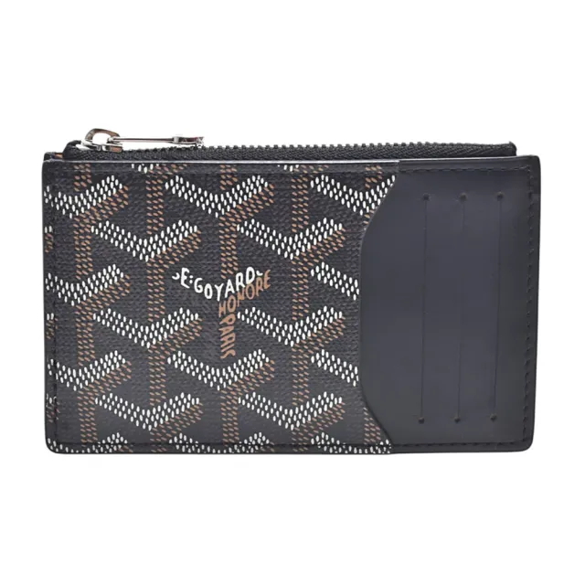 【GOYARD 高雅德】經典Bourbon zipped系列手工帆布拉鍊多夾層零錢包/卡夾(黑色)