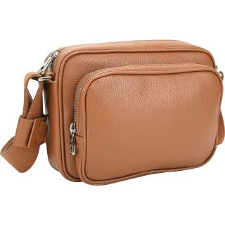【LONGCHAMP】Le Foulonne S 荔紋牛皮外口袋斜背相機包(棕色 巴黎精品 郵差包)