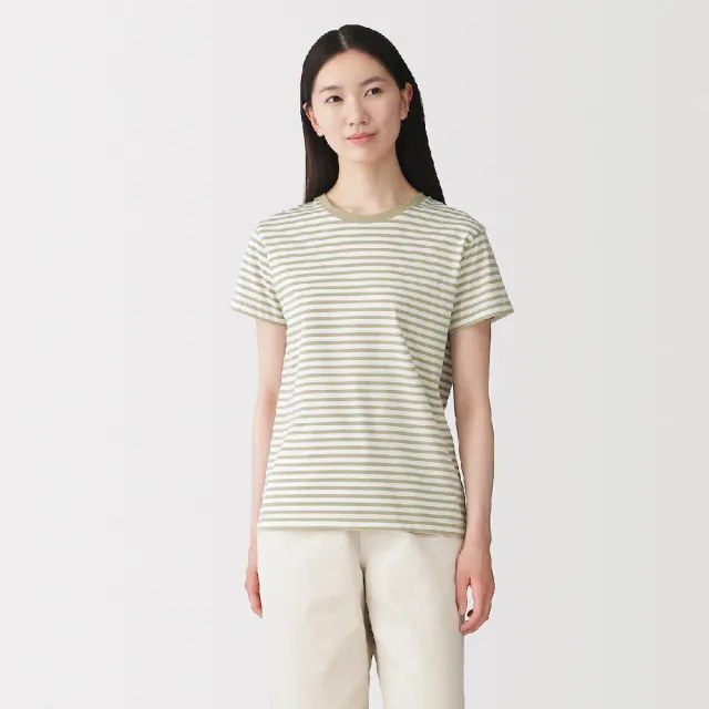 【MUJI 無印良品】女天竺圓領短袖T恤(白色/黑色/磚紅/淺黃/薰衣草紫/黑橫紋/黑紋樣/粉紅紋樣/灰棕紋樣)