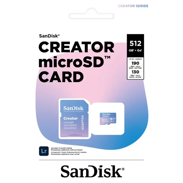【SanDisk 晟碟】512GB Creator microSDXC 190MB/s UHS-I U3 A2 V30 記憶卡