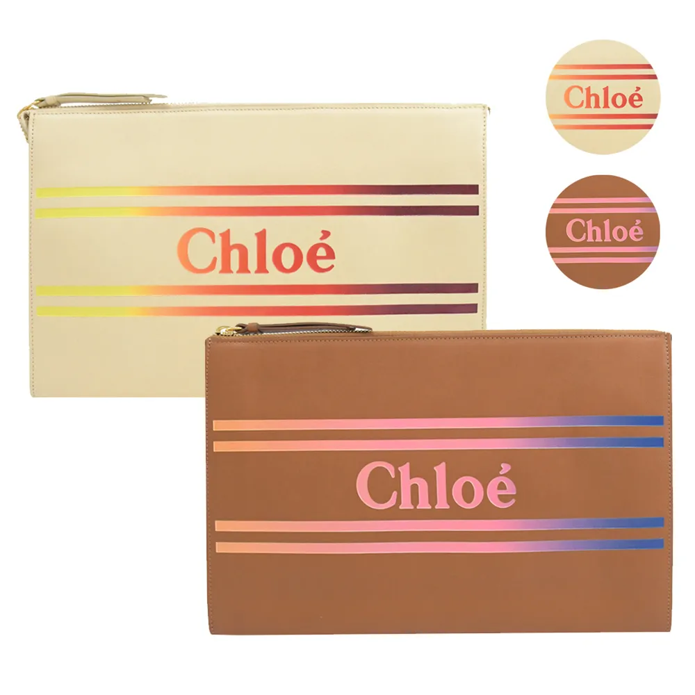 【Chloe’ 蔻依】大LOGO漸層條紋大手拿包萬用包(多色可選)