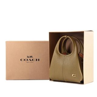【COACH】專櫃款 Lana 19 鵝卵石紋雙層置物手提/斜背二用包-橄欖色