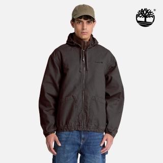 【Timberland】男款灰黑色寬版連帽帆布飛行外套(A5T4QCN1)