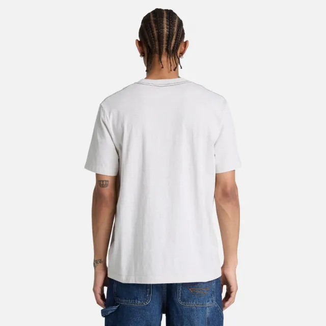 【Timberland】男款淺米色刺繡LOGO短袖T恤(A5TUU546)