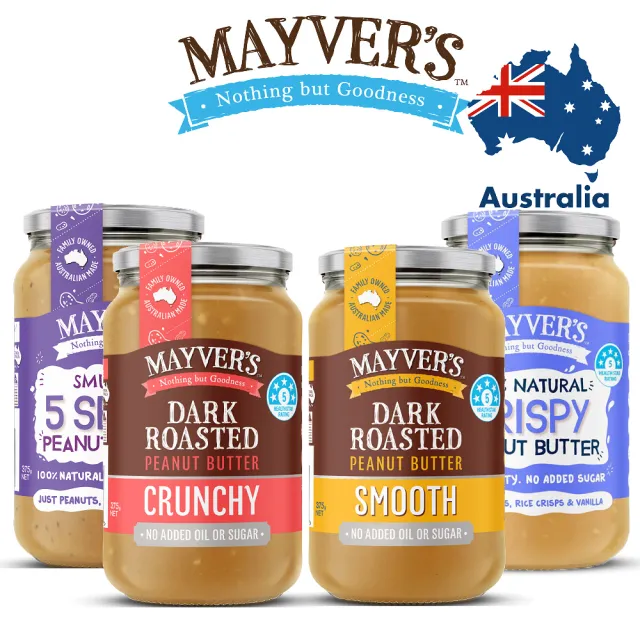 【Mayvers】澳洲香烤無糖花生醬(口味任選一375g/罐)