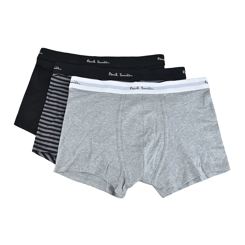 【Paul Smith】PAUL SMITH字母LOGO棉質低腰平角內褲三件裝(男款/黑x灰x條紋)