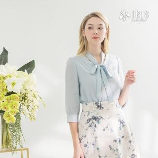 【IRIS 艾莉詩】優雅領綁帶V領襯衫-3色(52107)
